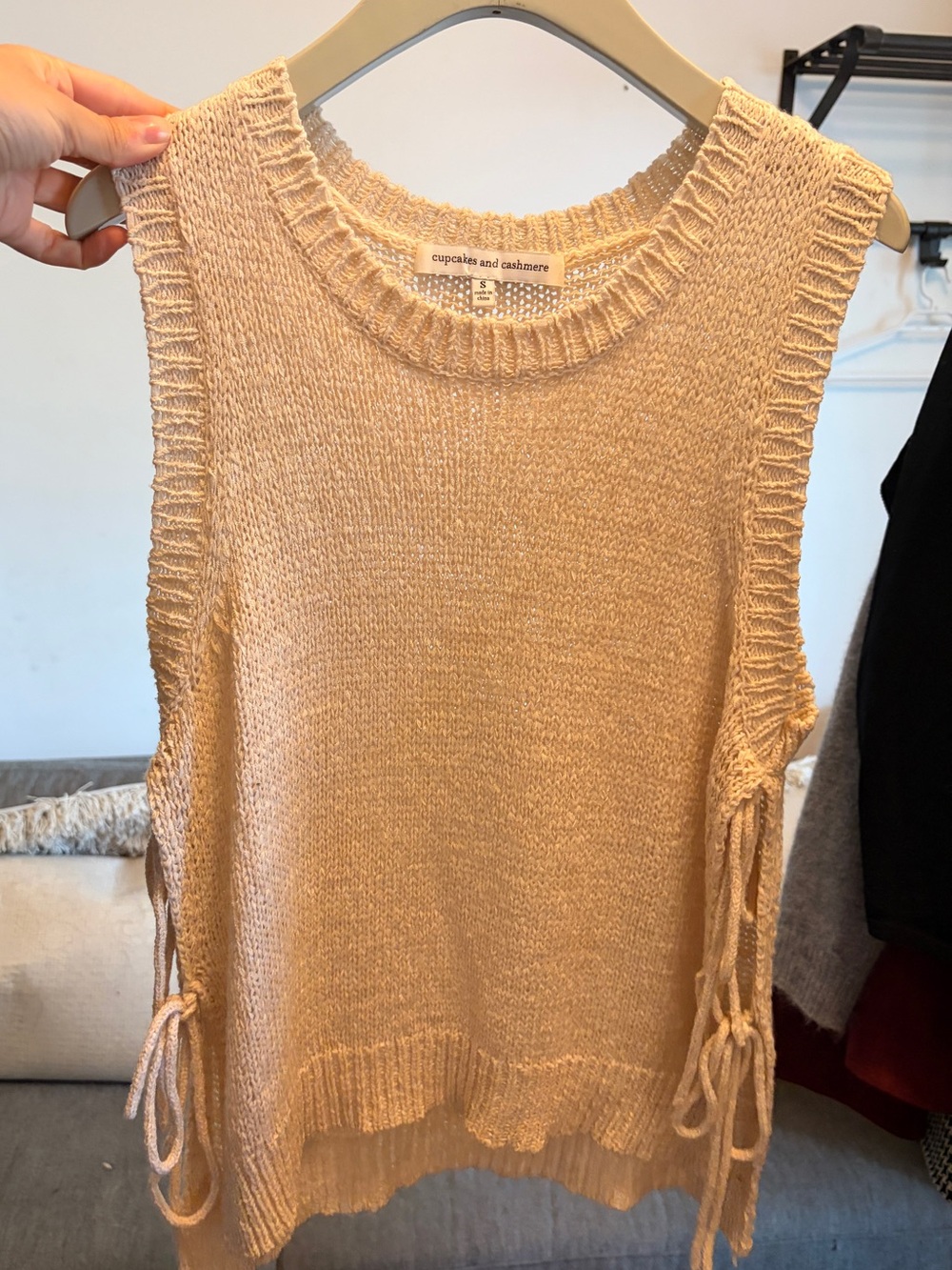 cupcakes and cashmere Knit Sleeveless Side-Tie Tank in Light ecru